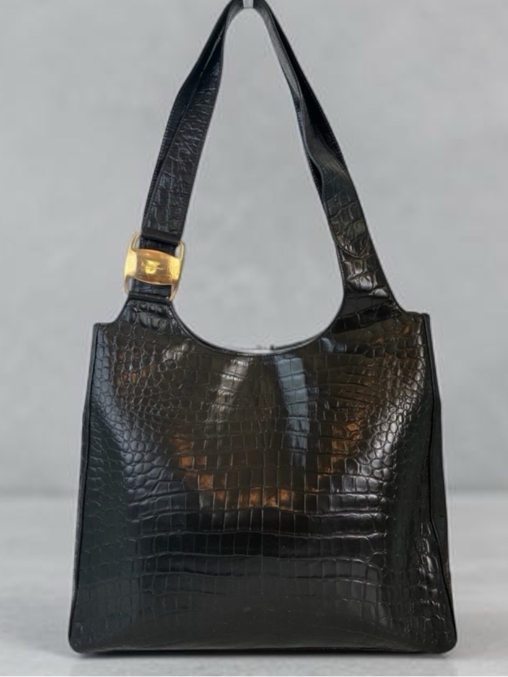 Salvatore Ferragamo vintage croc embossed, leather shoulder bag w/COA